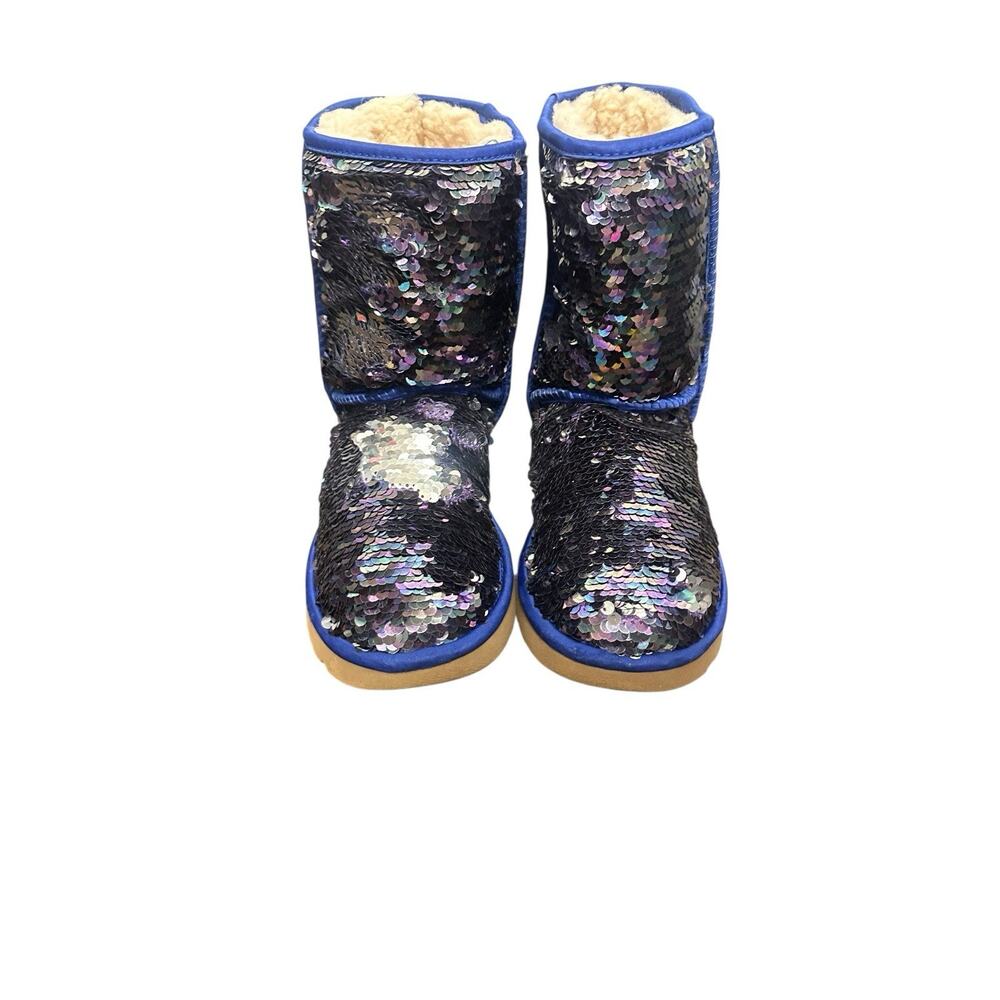 UGG Australia Classic Sheepskin Navy Tonal Sparkly Flip Sequin Short Boots Sz 6 - Picture 4 of 10